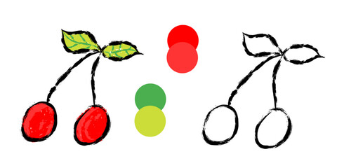 Cherry to be colored. Coloring book crayon for children.