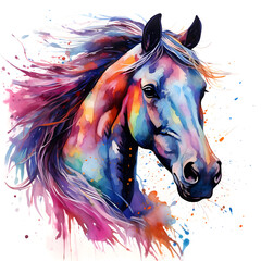 Horse on a white background, watercolor illustration.
