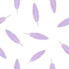 Bird Feathers- seamless pattern, lilac and white background, design element