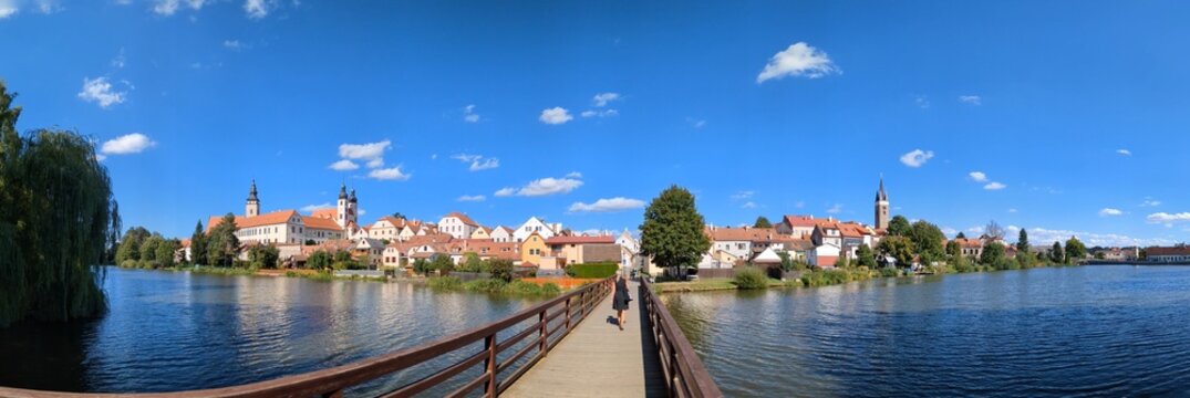Telc town in the southern Czech Republic.Known for its Italian Renaissance architecture chateau, formerly a Gothic castle,old town square and columns view-UNESCO