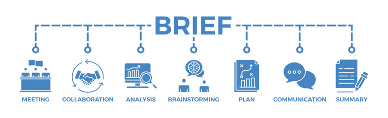 Brief banner web icon for a briefing of business plan with an icon of meeting, collaboration, analysis, brainstorming, plan, communication, and summary