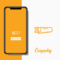 Carpentry tools line icon and smartphone 