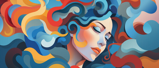 abstract colorful background of a woman surrounded by waves
 - obrazy, fototapety, plakaty