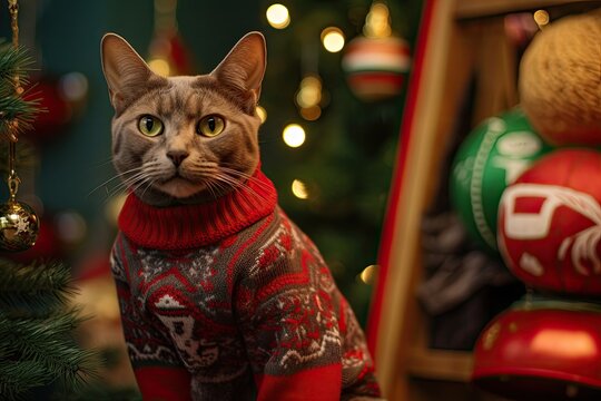 cat in New Year's clothes