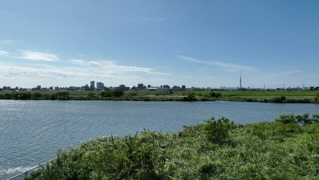東京近郊の町並み、江戸川上空から。