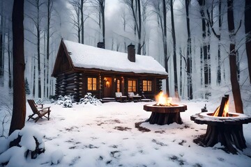 Craft a narrative of cozy winter evenings spent sipping  cocoa by the log stump coffee table, while snowflakes gently tap against the French windows of this woodland haven.