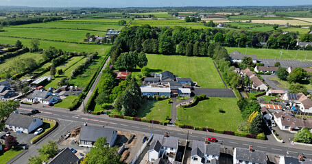 Aerial photo of William Pinkerton Memorial Primary School Dervock on the North Coast of Antrim Northern Ireland