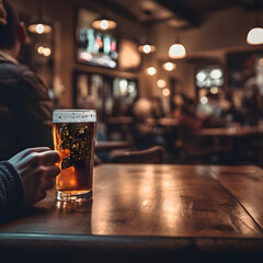 Person enjoying a beer in a pub or bar - obrazy, fototapety, plakaty