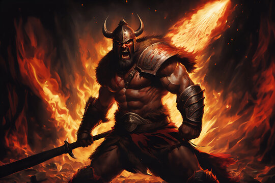 Portrait of a berserker who has gone crazy with his anger. - Generative AI