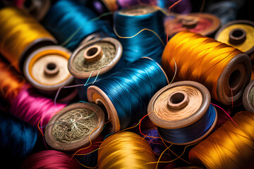 thread in many different colors piled up and ready to be used into yarn