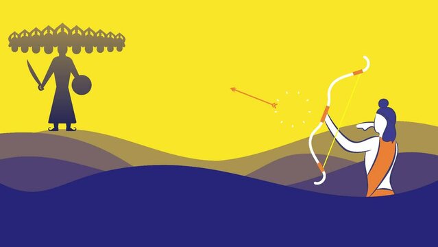 Happy Dussehra festival, illustration of Lord Rama killing Ravana in Dussehra,Vijayadashami background