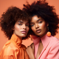 Fototapeta premium Two african american women with afro hair posing for a picture