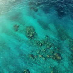 An aerial view of a turquoise sea