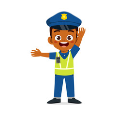 little kid wearing police costume and manage traffic