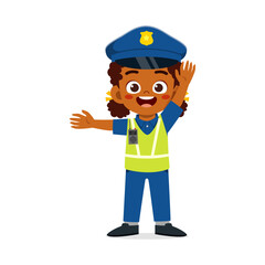 little kid wearing police costume and manage traffic