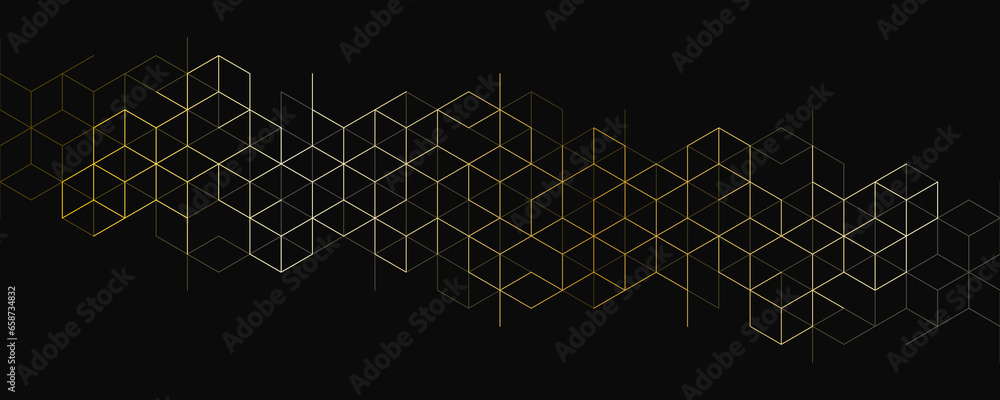 Wall mural the graphic design elements with isometric shape golden blocks. abstract geometric background