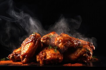 Grilled chicken wings , smoke , Generative AI. - obrazy, fototapety, plakaty