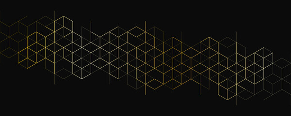 The graphic design elements with isometric shape golden blocks. Abstract geometric background