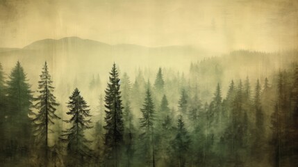 Obraz premium Pine forest in retro style