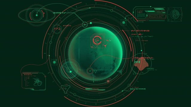 Infographic interface of aliens exploring the planet.