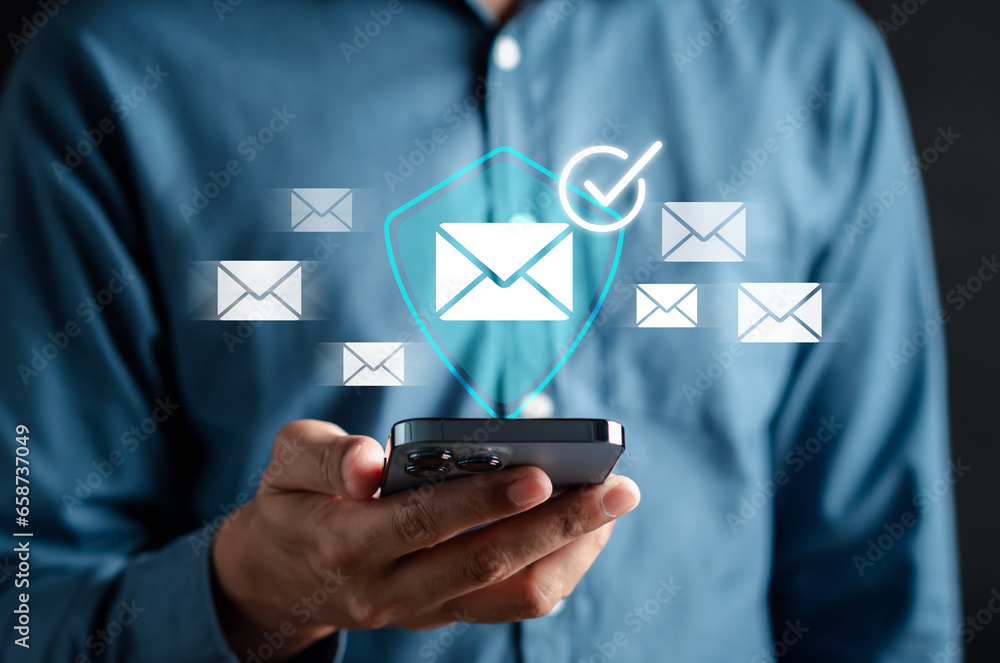 Aufkleber Email Protection Security from Spam virus. Internet network, Secure data email, Security protection notification on internet letter security protect, junk and trash mail and compromised information.