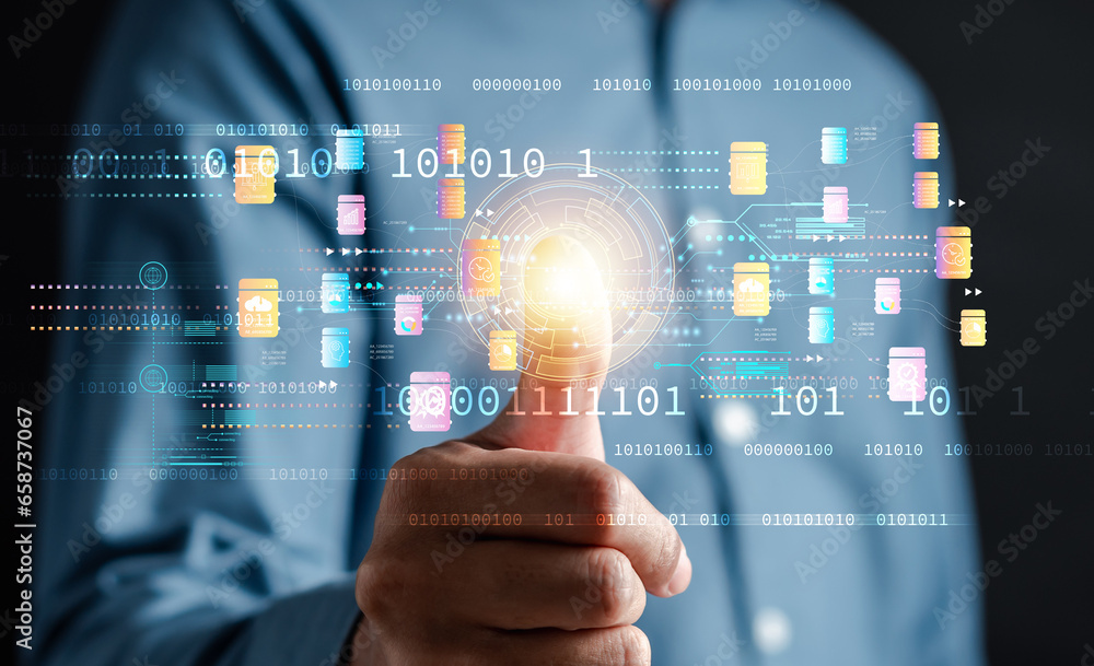 Aufkleber Businessman using ai technology for data analytics, Artificial Intelligence generate. Futuristic technology, robot in online system. Business in future to invest and develop corporate concept.