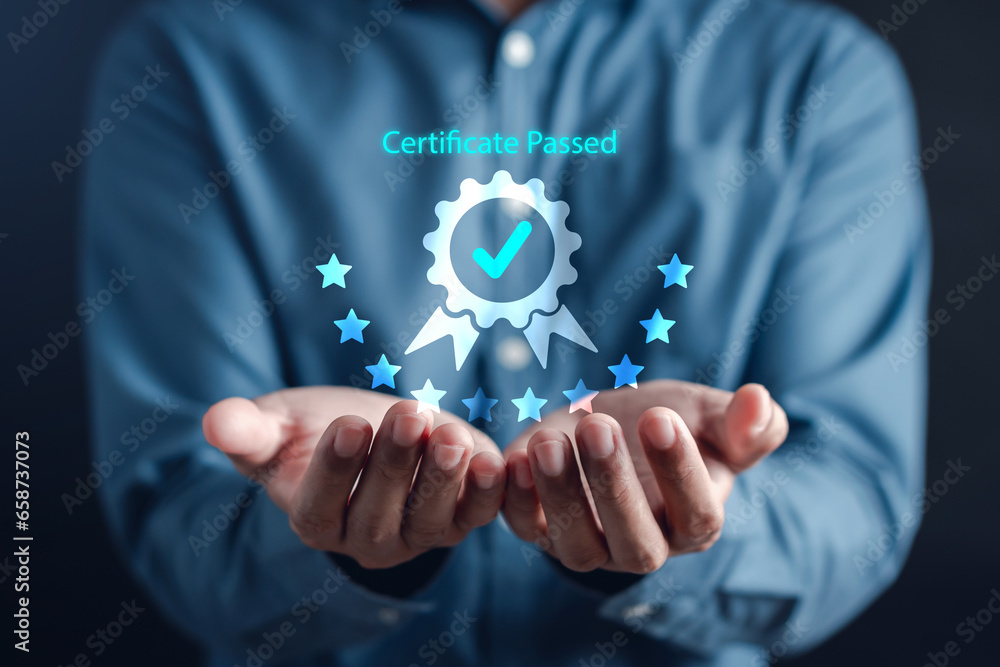 Poster Assessment for certificate good quality product, digital improvement QC and QA iso, Standard check quality control concept.