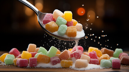 A close up image of a spoonful of cereal being poured UHD wallpaper Stock Photographic Image - obrazy, fototapety, plakaty