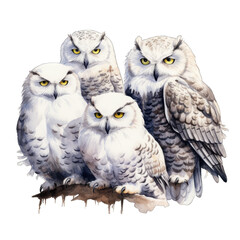 Snowy owl watercolor illustration, Bird. Isolated on white transparent background