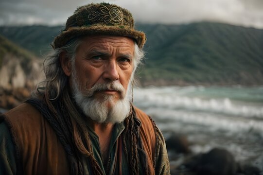 Senior Man/old man- fishman with Beard and Hat, Close-up portrait