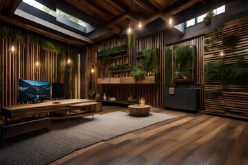 integration of modern technology and rustic charm in an eco-friendly rustic interior design.