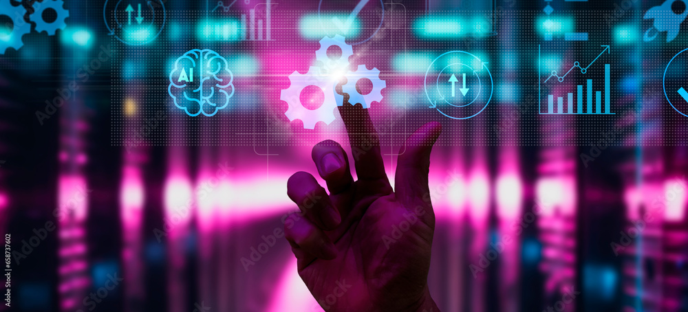 Poster Hand touching Automation Software Ai Technology Process System Business concept.