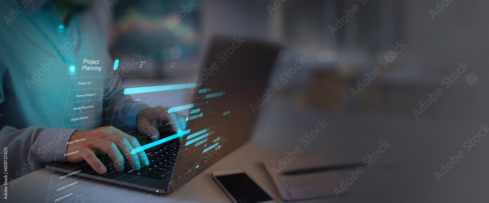Fototapete Project manager working and update tasks with milestones progress planning and professional investor working new start up project in the office.