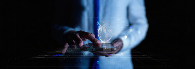 Medicine doctor using smartphone with  icon heart and diagnostics analysis medical on modern virtual screen interface network connection. Medical technology diagnostics of heart concept