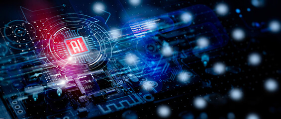 AI Learning and Artificial Intelligence Concept. Business, modern technology, internet and networking background.