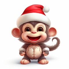 Kawaii cute monkey in Santa hat at Christmas