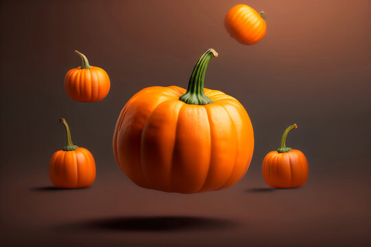 flying orange pumpkins. preparation for the Halloween holiday. an artificial intelligence generator, and, an image of a neural network. background for the design.