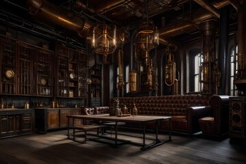 influence of the steampunk subculture on industrial interior design. Explore the incorporation of Victorian-era elements into modern industrial spaces.