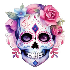 Sugar Skull for Day of the Dead or El Dia de los Muertos. Isolated, transparent background