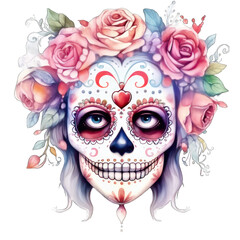 Sugar skull for Day of the Dead or El Dia de los Muertos. Isolated, transparent background