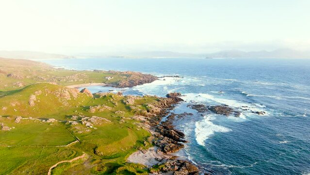 Ineuran Bay coast and cliffs, Malin Head, Ireland's northernmost point, famous Wild Atlantic Way, spectacular coastal route. Wonders of nature. Numerous Discovery Points. Co. Donegal