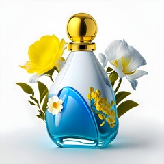 bottle of  floral perfume on white background