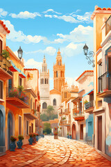 Fototapeta na wymiar Illustration of beautiful view of the city of Sevilla, Spain