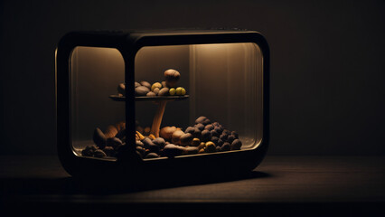 Mushroom incubator with dark background
