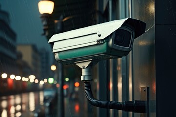 This modern CCTV surveillance system, equipped with electronic cameras, helps protect urban areas and private properties by monitoring and recording activity for safety and security