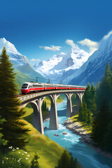Illustration of Glacier express in the Alps, Switzerland