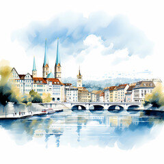 Obraz premium Illustration of beautiful view of the city of Zurich, Switzerland