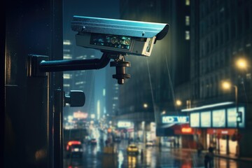 This modern CCTV surveillance system, equipped with electronic cameras, helps protect urban areas and private properties by monitoring and recording activity for safety and security