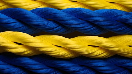 blue and yellow ropes, weave together in a symbolic act of collective effort and support of Ukraine. Generative ai