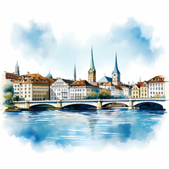 Fototapeta na wymiar Illustration of beautiful view of the city of Zurich, Switzerland